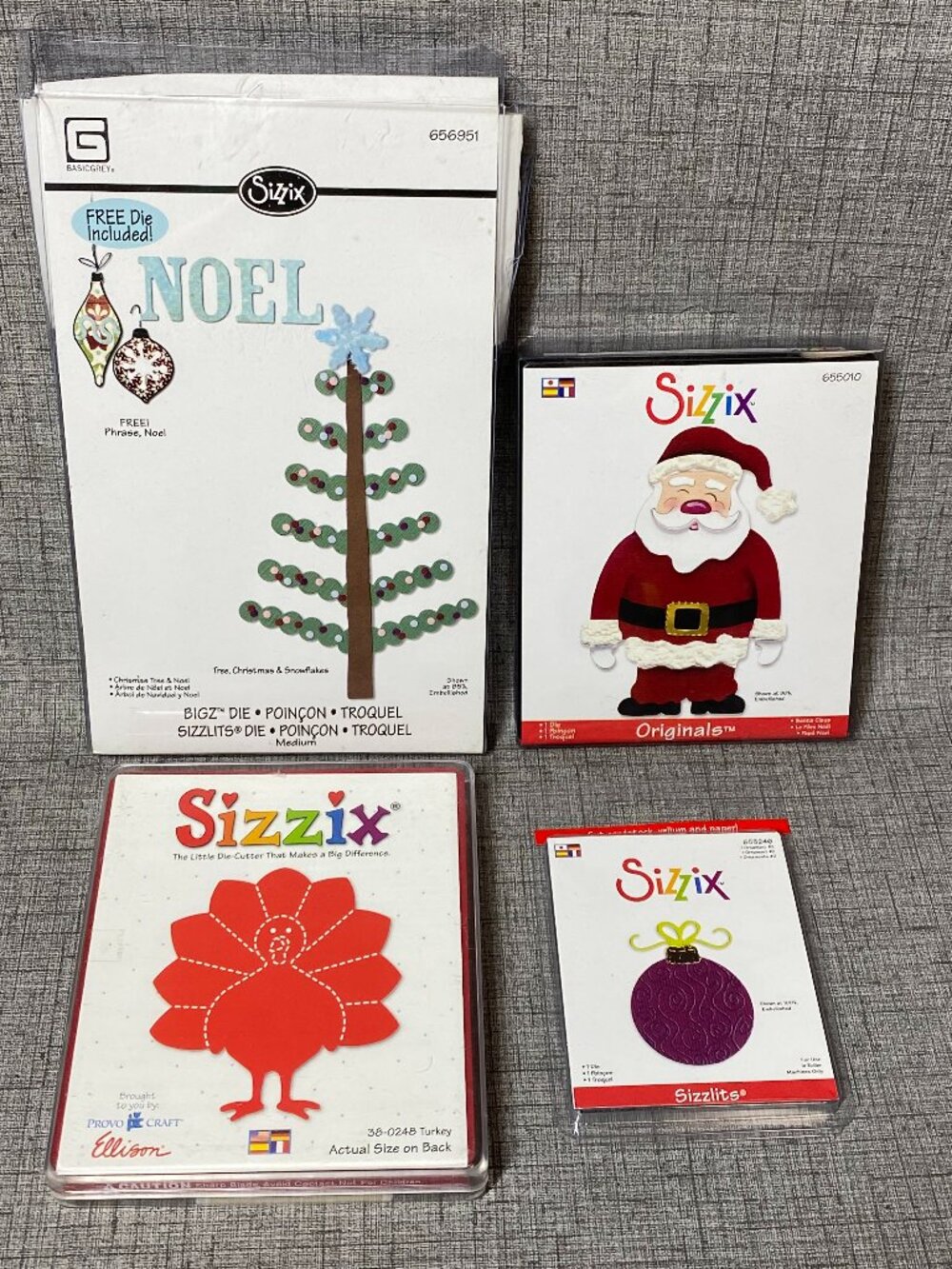 NEW Sizzix BigZ Die Christmas Tree & Noel 656951 Bundle Santa Turkey 4pc Lot NOS